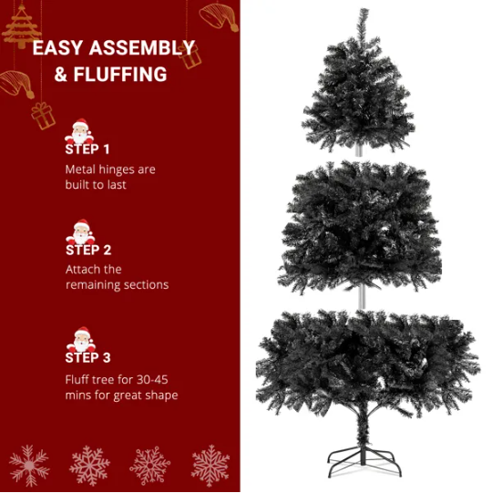 FCH 7ft 1500 Branch PVC Branch Iron Bracket Christmas Tree Black