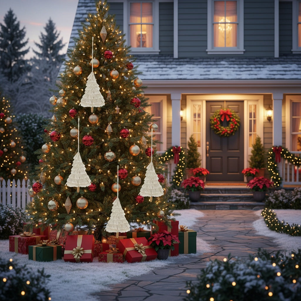 6PCS Set Christmas Ornaments 4.3x7.5in Fringe Tassels Tree Hanging Decor Assorted Festive Party Christmas Tree Decor