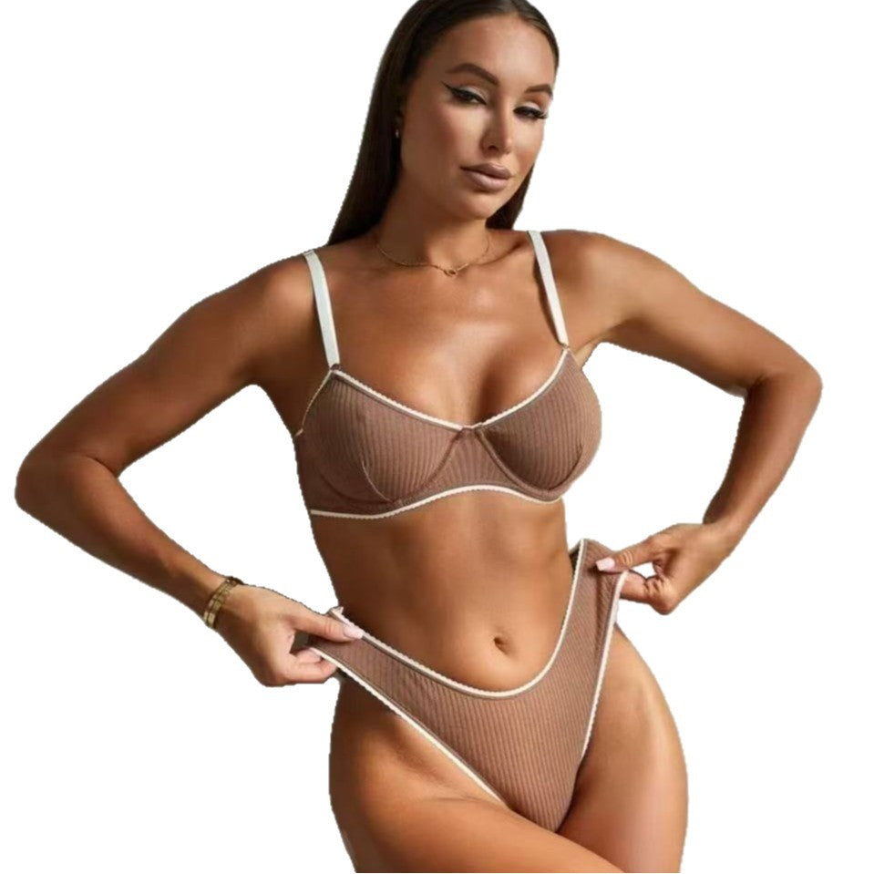 Comfortable Cotton French-style Bra And Panties Set With Underwire Available In Multiple Colors
